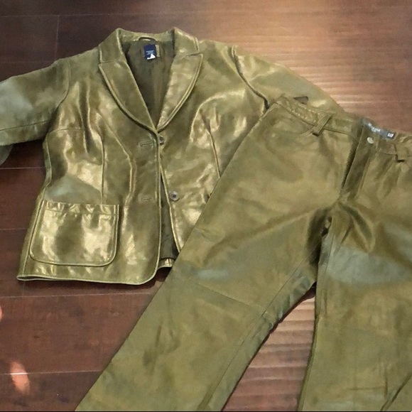 🔵 Vintage NWOT Olive Leather Blazer - Picture 3 of 4